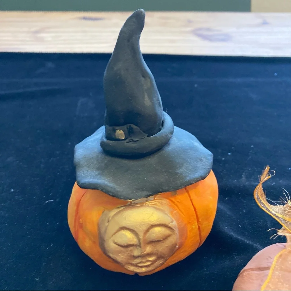 Halloween Three Handmade Folk Art Original Terracotta Ceramic Halloween Pumpkins
